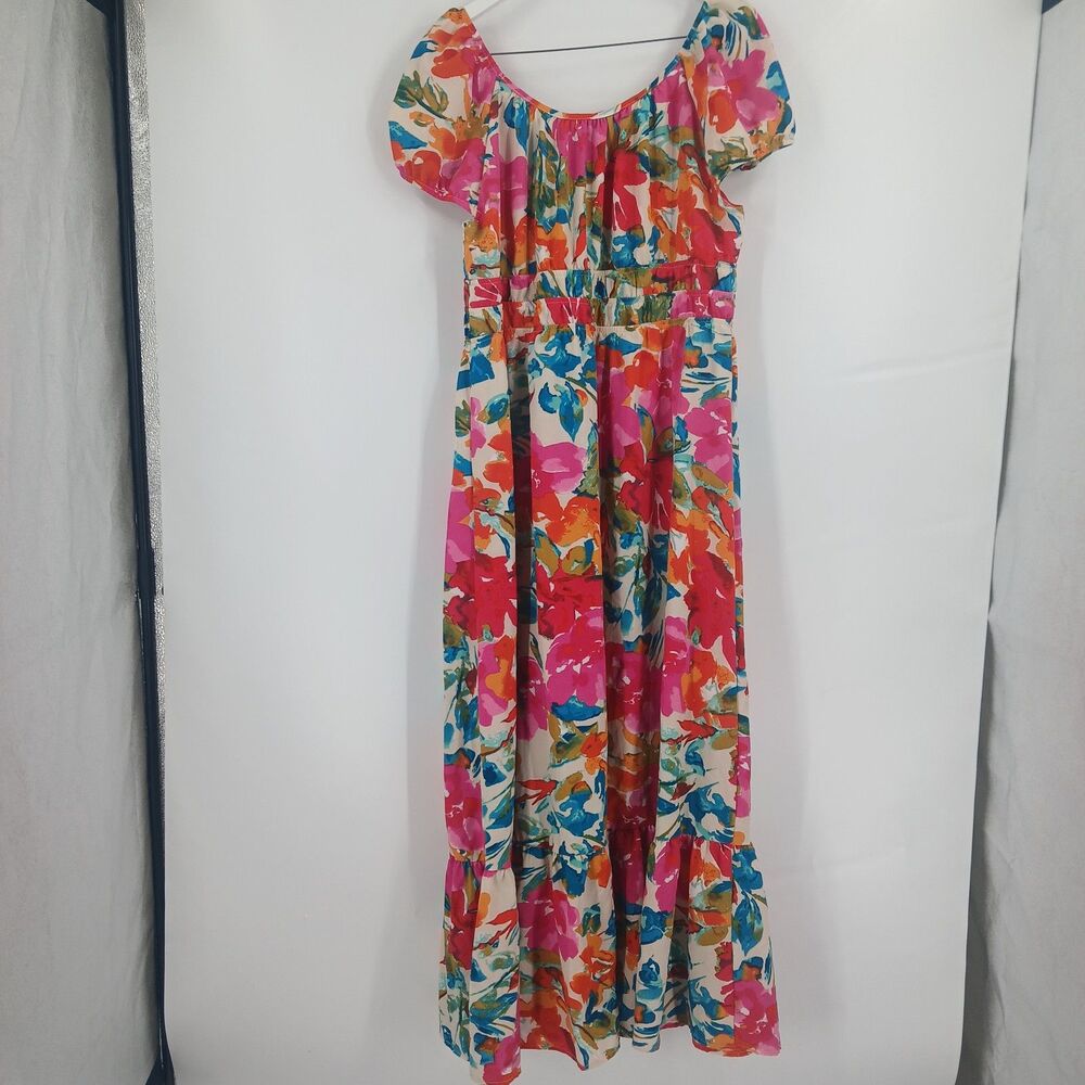 SHEIN VCAY Womens Floral Print Puff Short Sleeve Maxi dress plus size 2XL